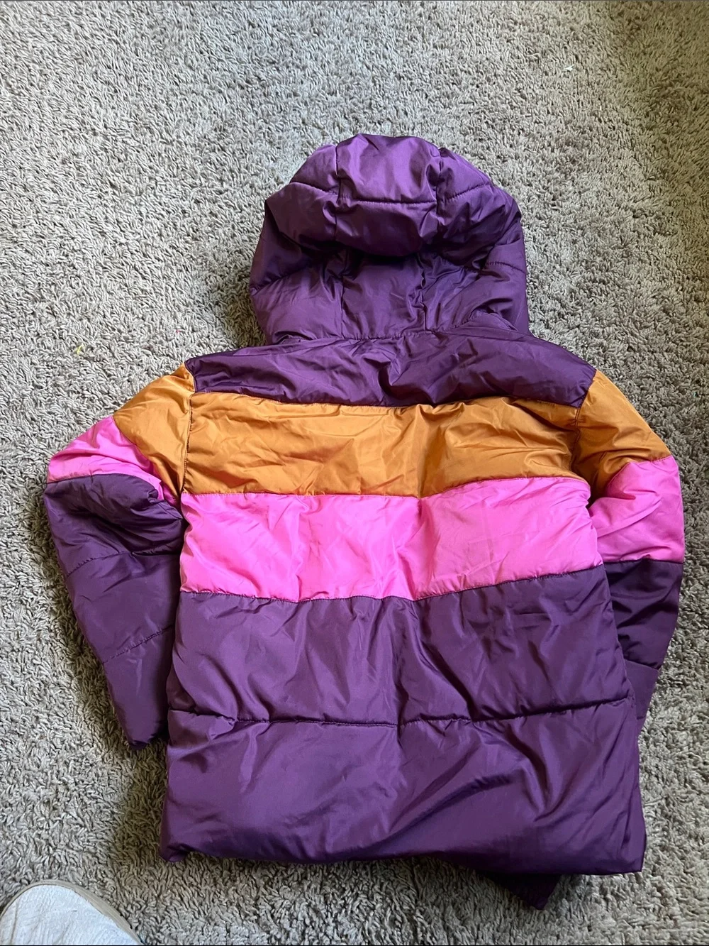 GAP Hooded Colorblock Puffer Jacket - Purple, Pink & Mustard